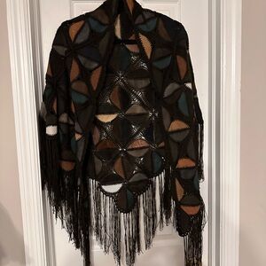 Vintage Multicolor Leather and Suede Geometric Fringe Wrap